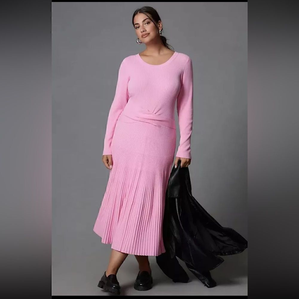 Anthropologie Long-Sleeve Ribbed Sweater Midi Dress - Picture 1 of 3